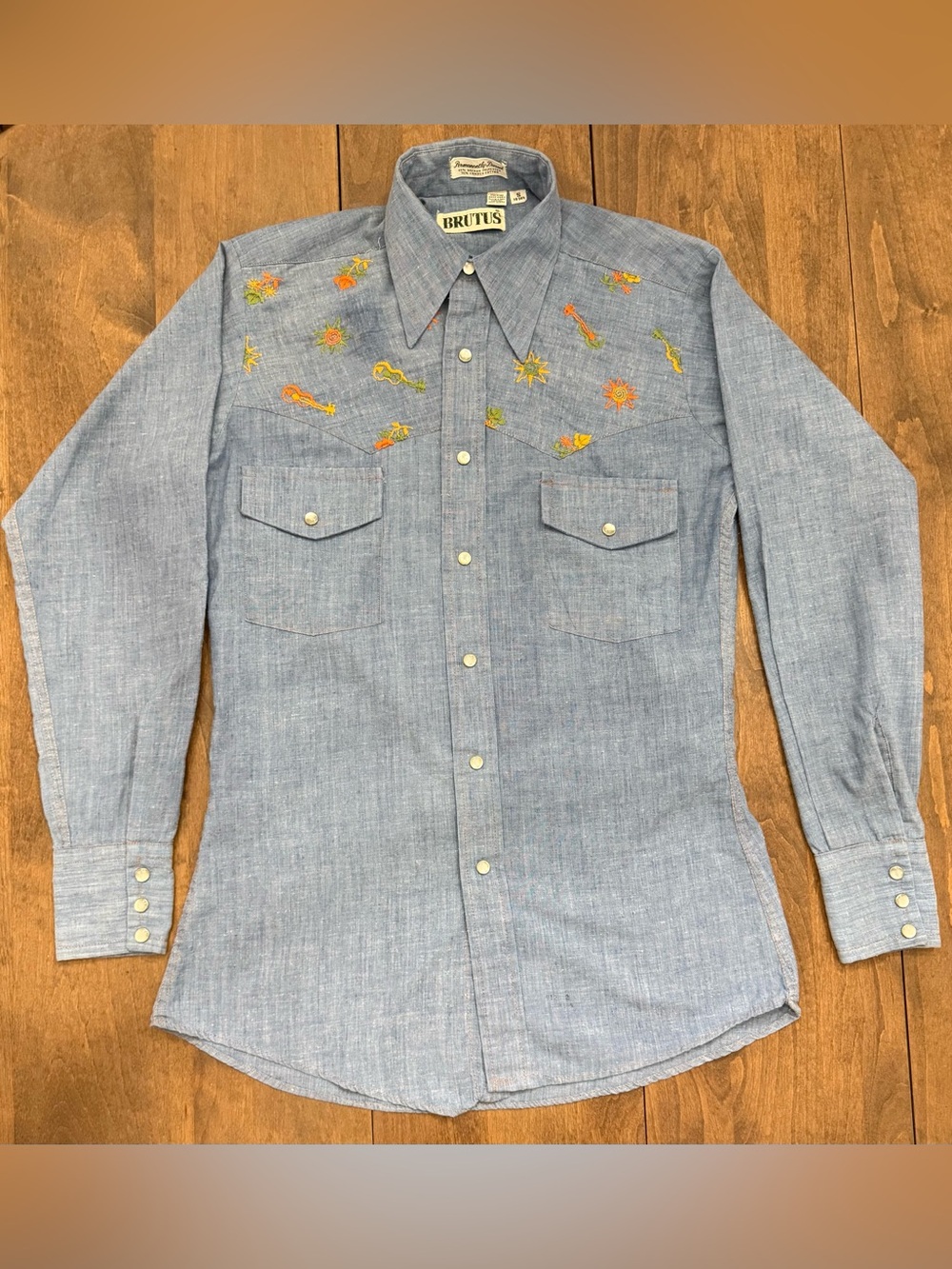 BRUTUS Light Blue Vintage Embroidered Western Shirt Sz S